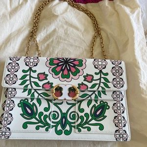 Tory Burch Leather Purse with adjustable gold chain